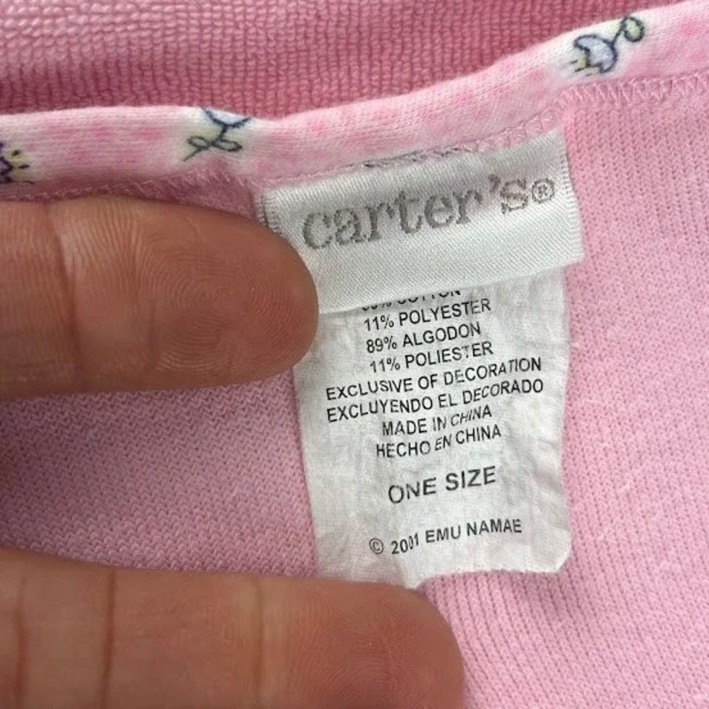 2001‎ Carters Pink Emu Baby Blanket Cat Flower Hooded Towel 28x36 Girl Vintage